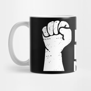 Black Lives Matter white typography design with fist Mug